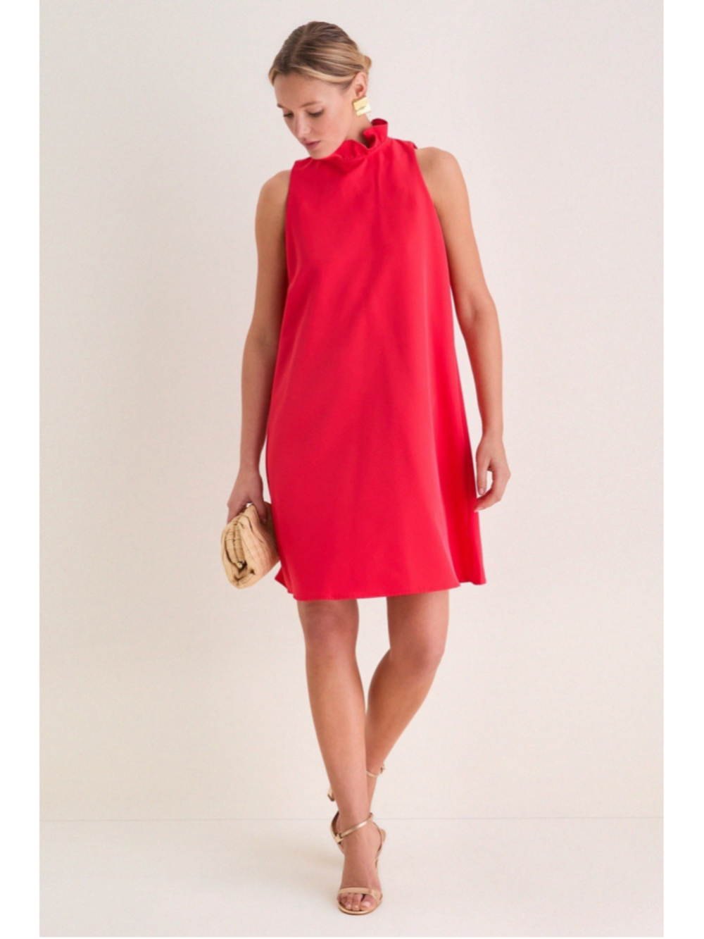 TUCKERNUCK Poppy Red Blythe Mini Dress XL Sleeveless Ruffle Neck Bow Tie